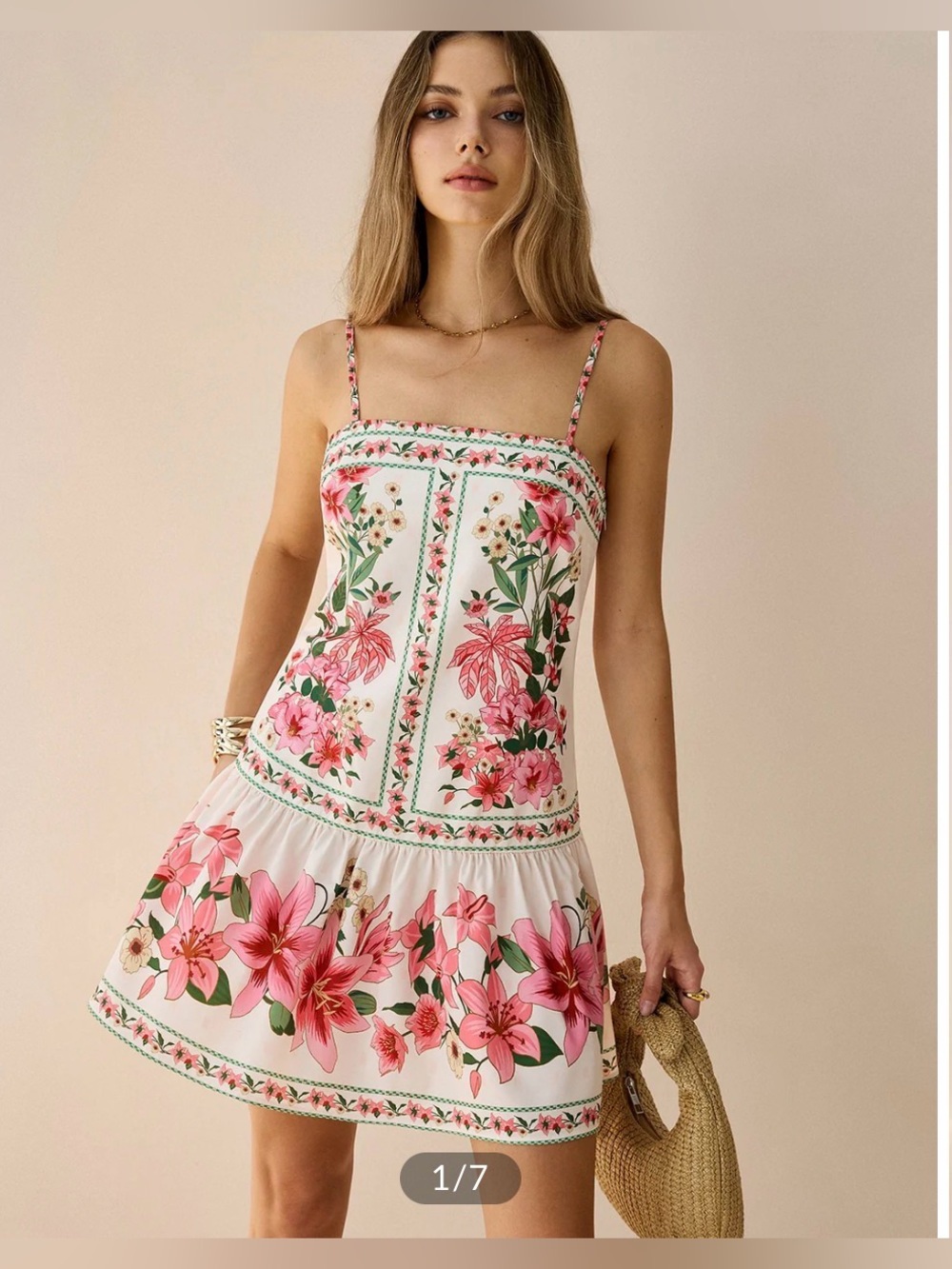 NWT COMMENSE Pink Floral Drop Waist Cami Mini Dress M- MSRP $38